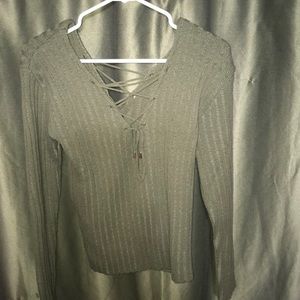 boohoo Lace up Rib Knit sweater NWT